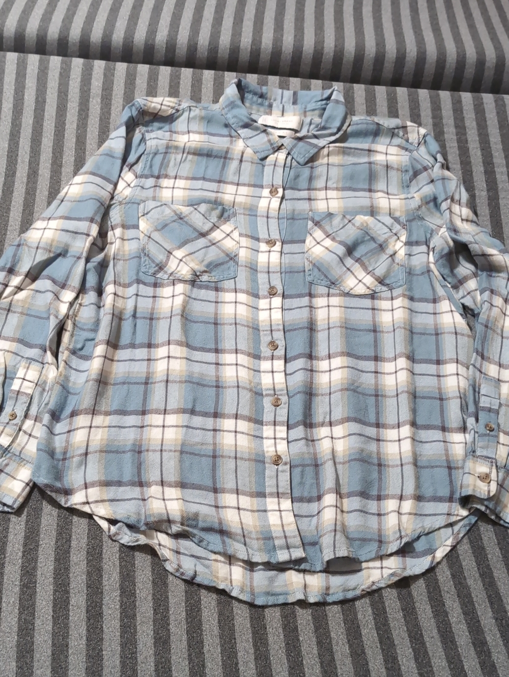 Lucky Brand Blue and White Plaid Button-Down Shirt L Large